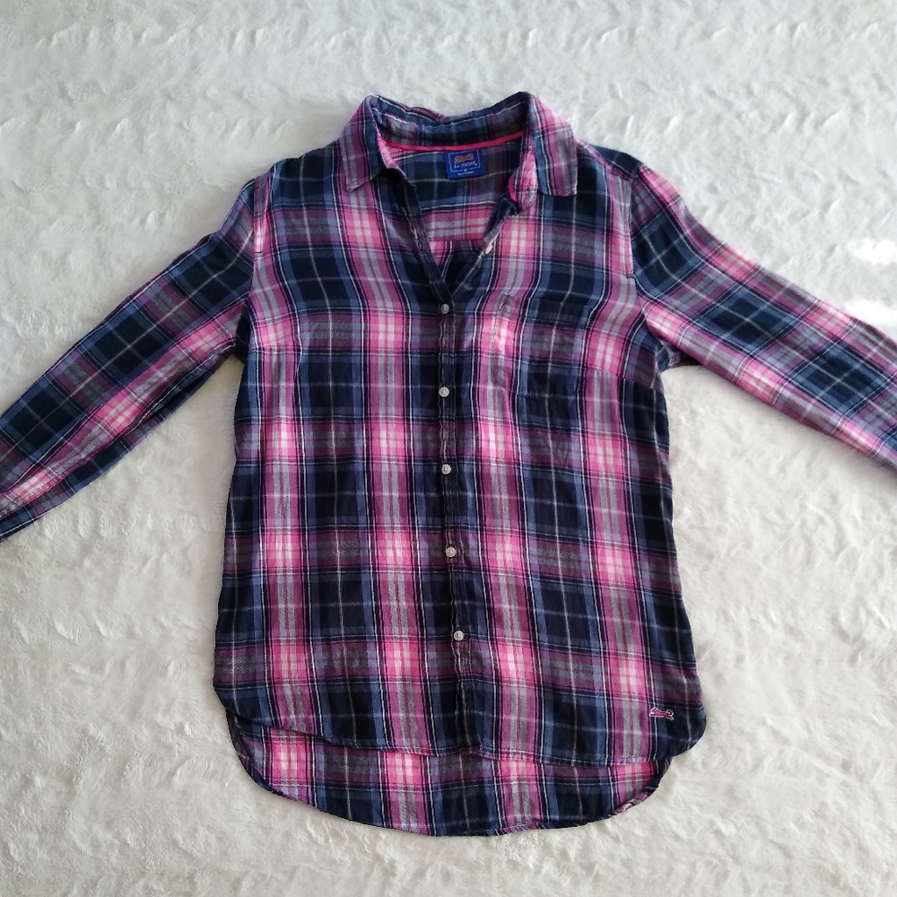 Le Tigre Pink and Blue Plaid Button Down Shirt